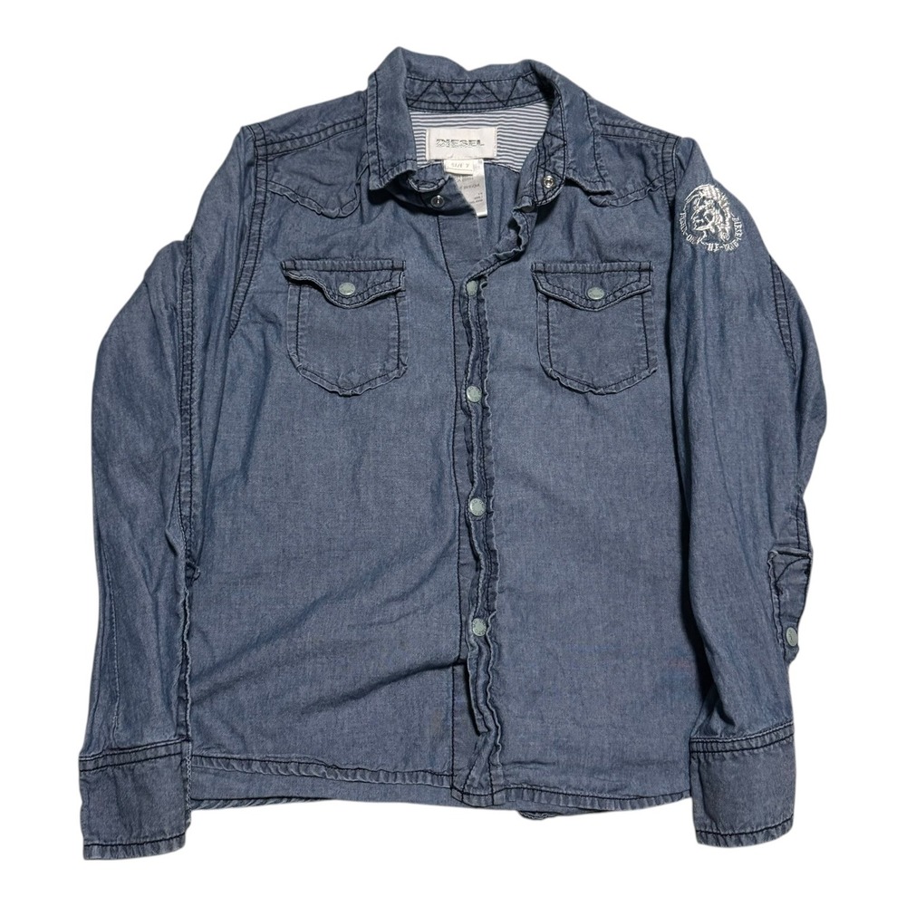 Diesel 100% Cotton Designer Blue Casual Snap Long Sleeve Shirt Youth‎ 7